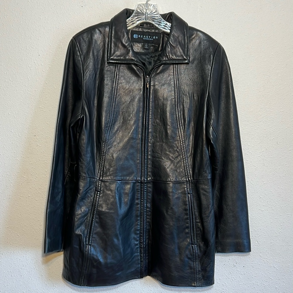 Kenneth Cole Reaction Womens Black Soft Leather Jacket Moto Size Small